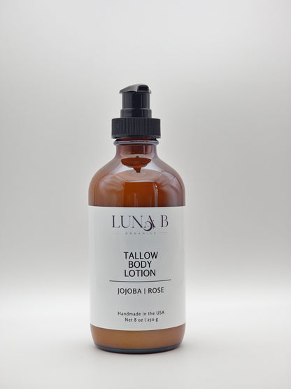 Luna B Organics Tallow Body Lotion with Jojoba and Rose bottle
